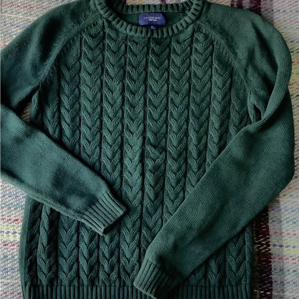 Dark Green Lands End Cable Sweater